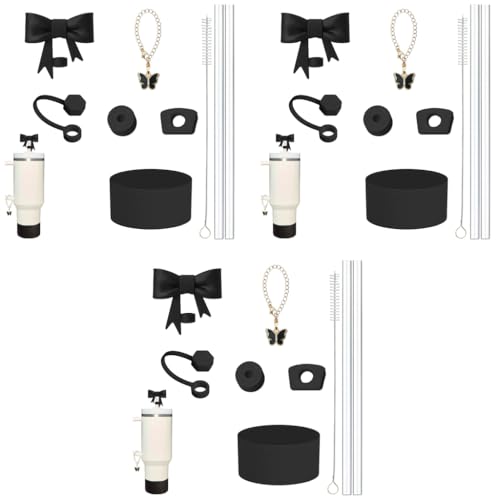 HASTHIP® 27PCS Cup Accessories for Stanley Charm Kit with 2 Reusable Straws Cleaning Brush Butterfly Handle Lid Straw Hole Plug Bottom Sleeve Spill-Proof Set Cup NOT Included