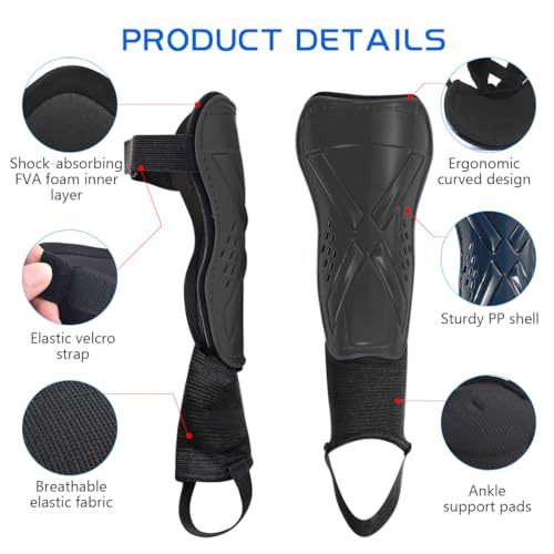 Proberos Kids Shin Guard Teens Sport Shin Guards with Ankle Support EVA Cushioning Liner Football Shin Guards Adjustable Hook and Loop Closure Design Sport Shin Guards for Football, Rugby