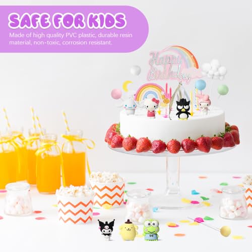 HASTHIP® 36PCS Cute Cake Toppers Set 1.9inches Kuromi Melody Cinnamoroll Cartoon Sanrio-themed Rainbow Color Balloon for Shower Birthday Party