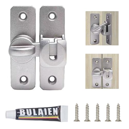 HASTHIP® 90°/180° Gate Latch Rugged Aluminum Alloy No Drill for Door, Closet, Cabinet with Screw Packs and Installation Accessories-Silver