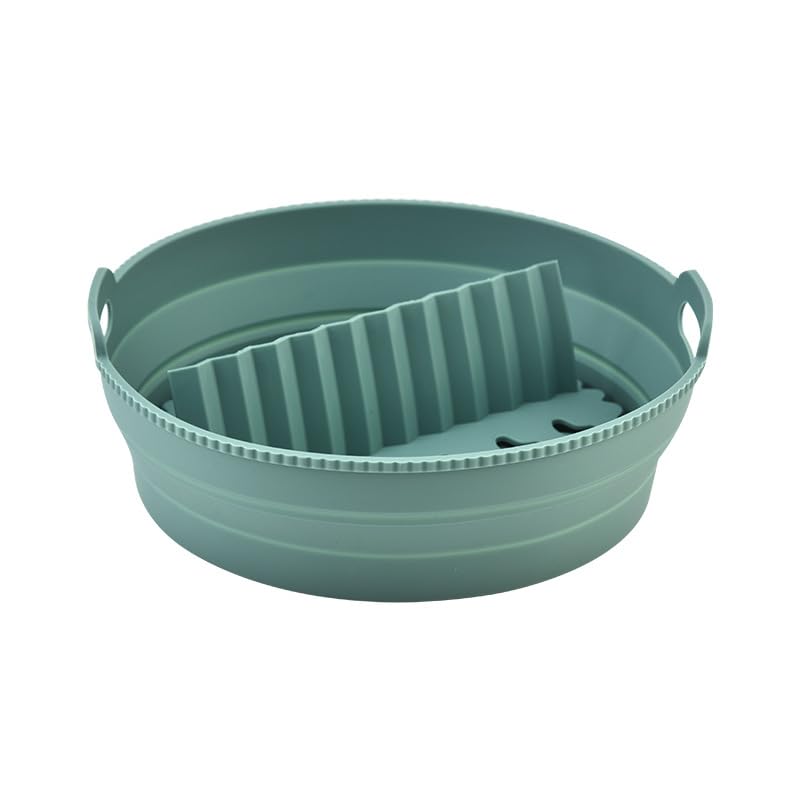 HASTHIP® Silicone Air Fryer Liner: 8-inch Liners with Divider-Reusable Inserts are Foldable, Easy to Clean. Safe for Microwave Oven Use-Green