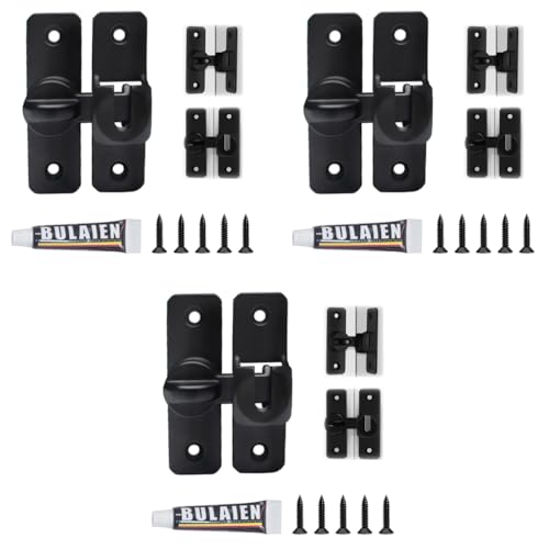 HASTHIP® Door Latch Lock 90° 180° Aluminum Alloy No Drill for Gate Closet Cabinet with Screw Packs Installation Accessories Black 3 PCS