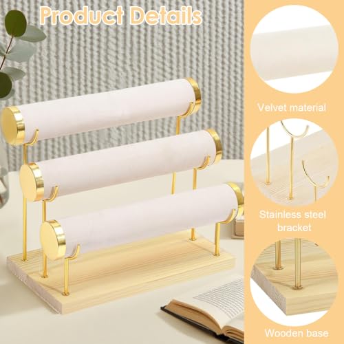 MAYCREATE® Metal Bracelet Display Rack with Wooden Base, Bracelet Holder Organizer for Watch Bangle, 3-Tier Showcase Rack Boutique Shop Bracelets Display Holder