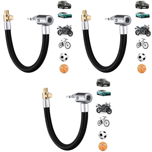 STHIRA® 9.8 Inch Flexible Rubber Tire Inflator Extension Hose with Built-in Deflation Valve Quick-Connect Fitting Universal Adapter for Car Bike Motorcycle Durable Tyre Spare Parts 3 PCS