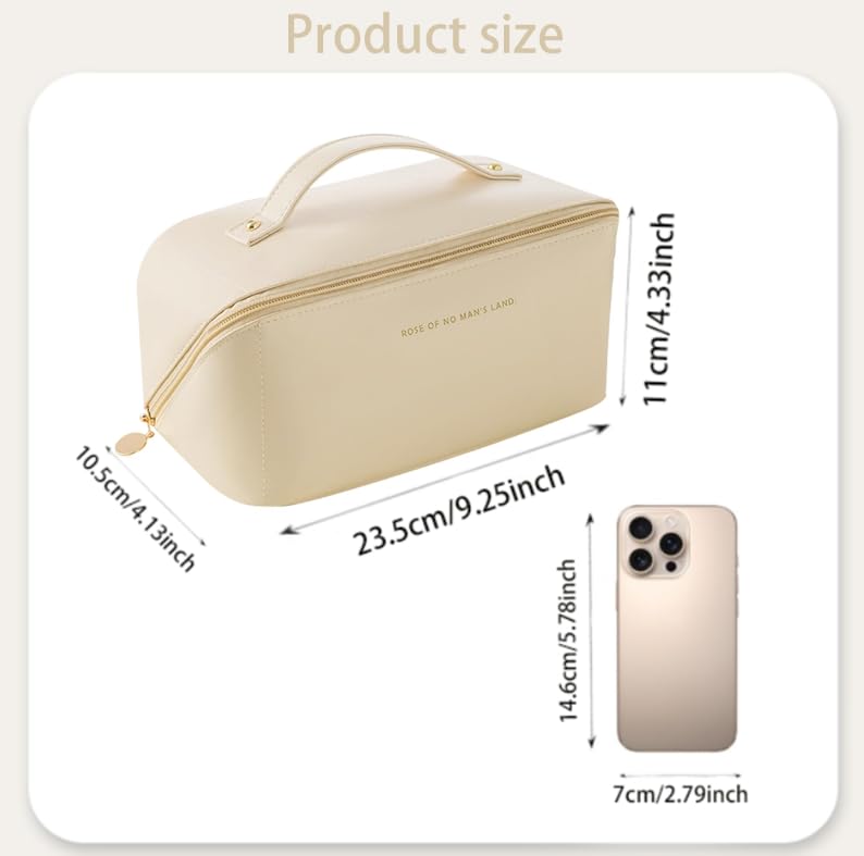 ZIBUYU Cosmetic Bag for Travel with 6 Compartment Storage and Flat Open Design | White