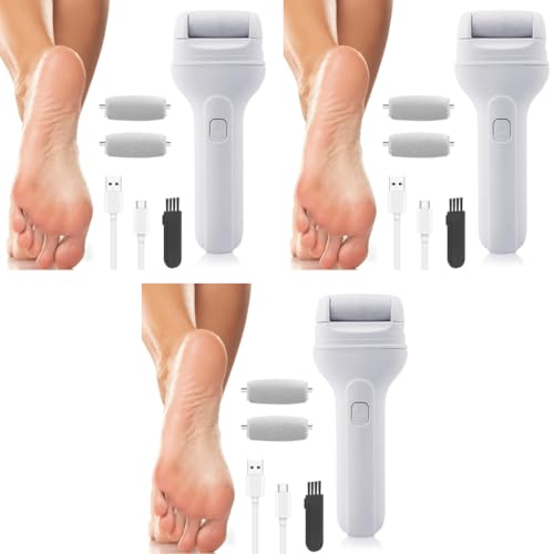 ZIBUYU® Foot Scrubber for Dead Skin Callus Remover with 3 Rollers Pedicure Machine Spa Electric Improve Rough Heel Rechargeable Electronic Tool 3PCS