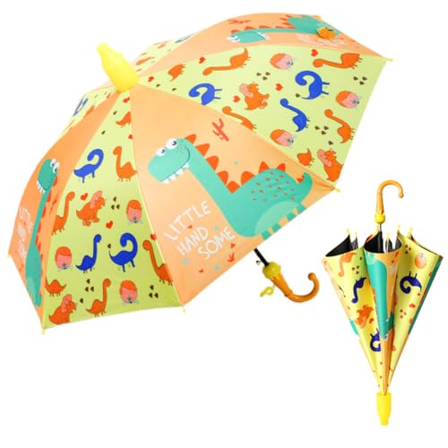 PATPAT® Kids Umbrella for Sun & Rain UPF 50+ Black Coating Lining Design Strengthed 8-Ribbed Windproof Umbrella Travel Lightweight Umbrella for Kids Cartoon Dinosaur Print Umbrella