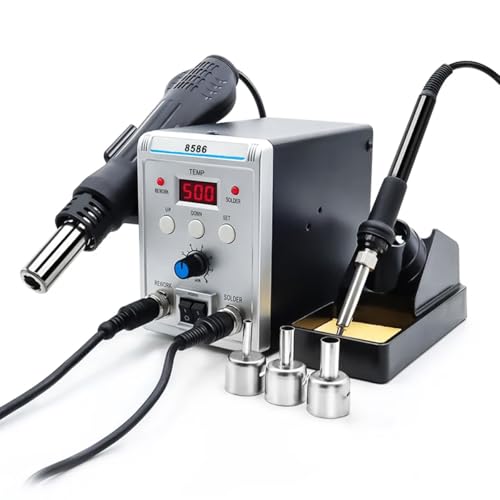 ZORBES® 2 in 1 Hot Wind Gun Solder Iron SMD Rework Soldering Station  Kit 700W/220V Tabletop Hot Wind Gun Tin Solder Iron Working Station Adjustable Soldering Station with LCD Digital Display