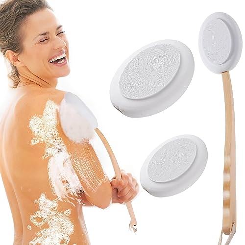 MAYCREATE® Lotion Applicator for Your Back, Lotion Applicators, Long Wooden Handle with 3 Replaceable Brush Head for Bath and Shower, Exfoliating or Dry Skin Brushing