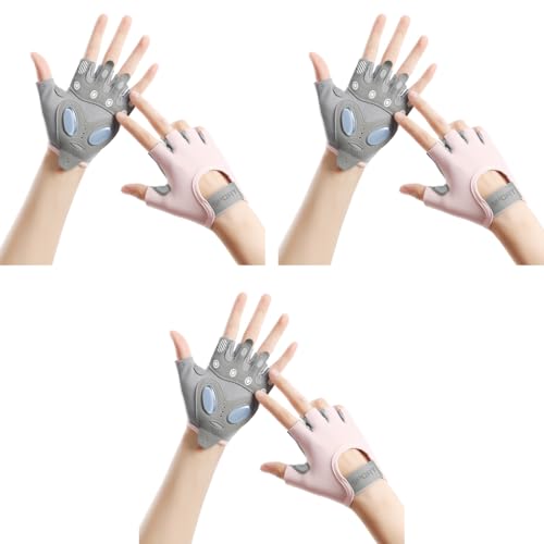 Proberos® Women Workout Gloves CrossFit Gym with Anti Slip Silione Pad Palm Design Compression Fitness Summer Breathable Fingerless Gloves, Size-S 3 PCS