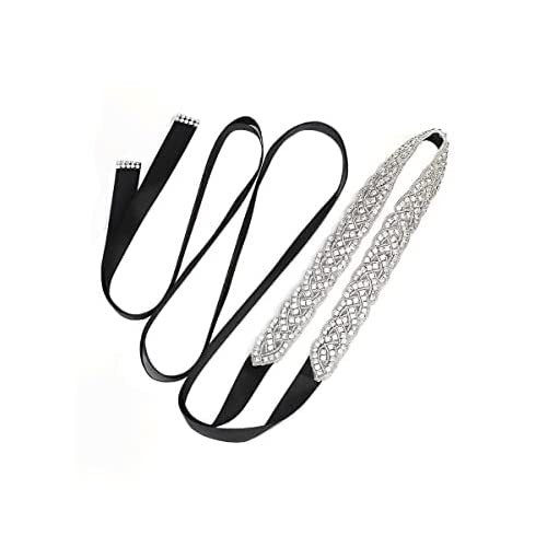 PALAY Women's Dress Belt for Wedding and Formal Gowns with 43×2.5cm Rhinestone Applique | Handmade Ribbon Sash for Bridal Party Dresses