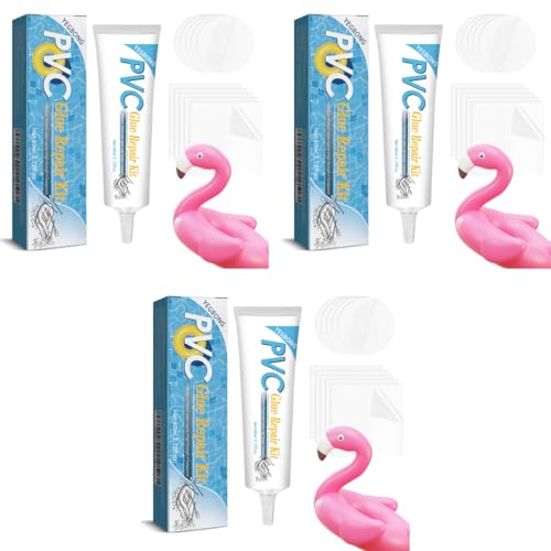HASTHIP® Waterproof PVC Repair Glue Kit 60ml with 10 Clear Patches for Pool Floats Loungers Water Rings Rafts 3PCS