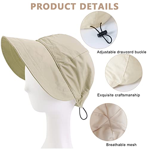 PALAY® Sun Hat for Women, Fashion Wide Brim Caps for Women, Summer Bucket Hats, Lightweight Quick Dry Cap Hats for Women Beach, Cycling, Travel (Beige, Drawstring Closure) 2 PCS