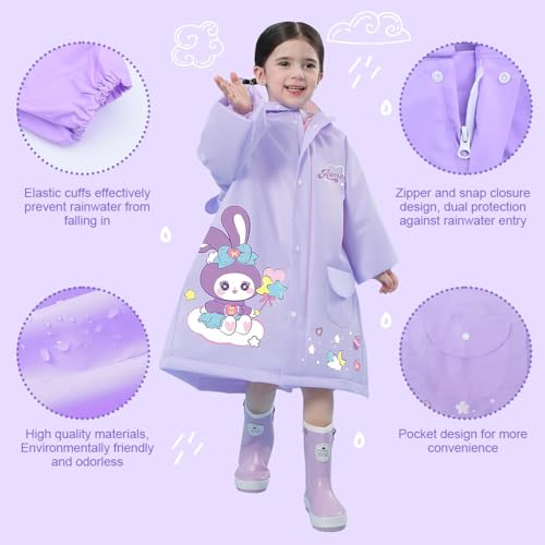 SNOWIE SOFT Hooded Raincoat for Kids Wide Brim Hooded Raincoat EVA Knee Length Raincoat with Storage Bag  Cartoon StellaLou Print Raincoat for Kids 3-4 Years Old, Recommended Height 85-105cm