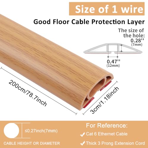Serplex® 6.6ft Self Adhesive Floor Cord Cover PVC Cord Hider Floor Cable Management Wire Protector Soft PVC Power Cable Protector for Offices Gym Exhibitions Cable Cavity 0.39in W x 0.27in H 3 PCS