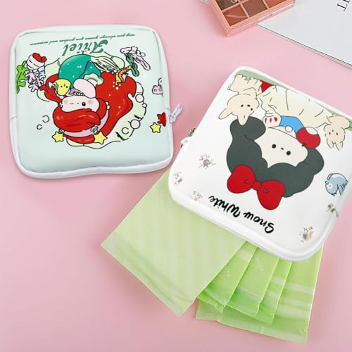 ZIBUYU® 6PCS Sanitary Napkin Storage Bag Cartoon Cotton Pouch Menstrual Pad with Zipper Multi-Purpose for Napkin Lipstick Pads Mini Cosmetic Wash Bag