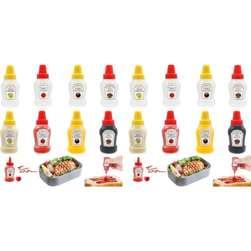 HASTHIP® 16PCS 25ml Mini Ketchup Bottles for Lunch Bag Refillable Salad Dressing Squeeze with Nozzle Leaking-proof Sauce Dispenser for Honey Mustard Vinegar