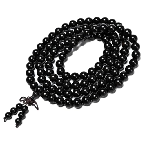 SANNIDHI® Ebony Wood Beaded Necklace Layered Long Necklace Bracelets, Sacred 108 Mala Beads for Meditation and Mantra Chanting, 8mm Beads Diameter