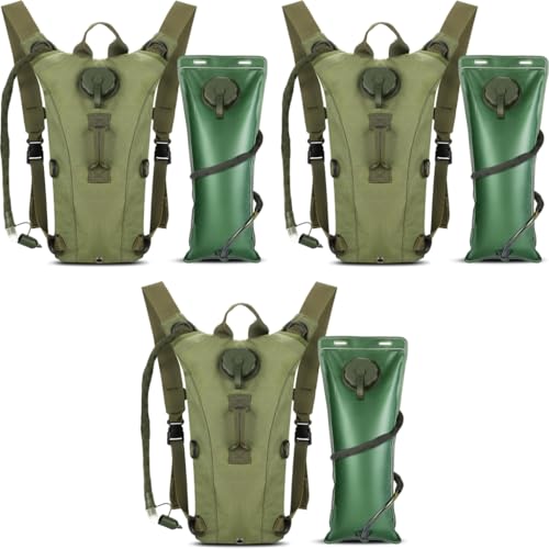 Optifit® Trekking Hydration Backpack with 3L Water Bladder for Men Women Kids Professional Waterproof Tactical Bag for Hiking Biking Running Walking BPA Free Army Green 3PCS