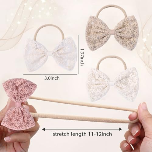 PALAY® 8PCS Hair Bands for Baby Girls Elastic Headbands With Embroidery Daisy Bows Cute Handmade Accessories Newborn Infant Toddlers Multicolor Gift Set