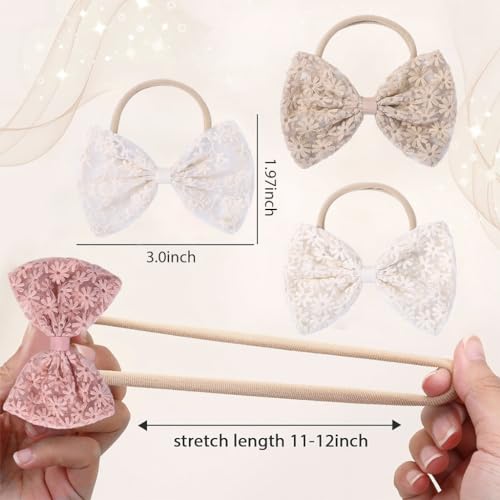 PALAY® 4Pcs Headband for Baby Girl Hair Bands Elastic Hair Bows Stylish Handmade Embroidery Daisy Hairband for Newborn Infant Toddlers Kids Gift