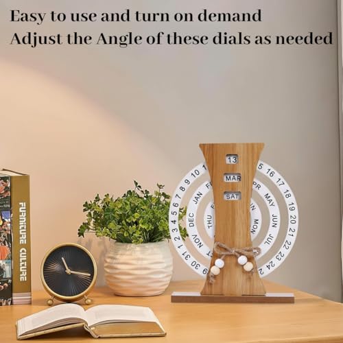 OFIFO® Wooden Perpetual Calendar Desk Decor With Rotating Ferris Wheel Design, Rustic Tabletop Date Display, Eco-Friendly Wooden Day And Month Tracker For Office, Home Or Gift (Ferris Wheel Style)