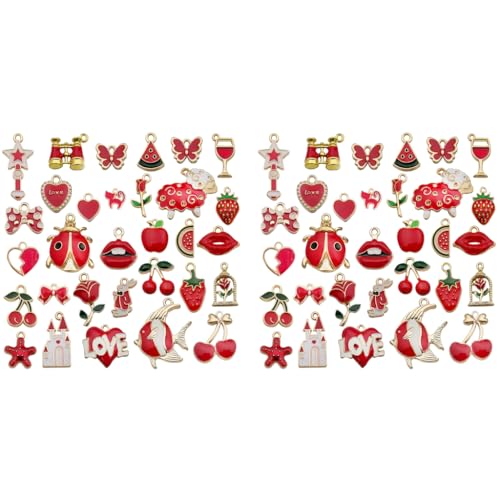 ZIBUYU® Pendant Charms for Jewellery Making Kit Assorted Cartoon Red Enamel Gold Plated DIY Charms Necklace Bracelets Pendent Jewelry Crafting Kids 62PCS