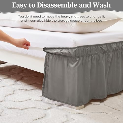HASTHIP® Grey Pleated Bed Skirt for Single Bed 75x39 Inches 15 Inch Drop Polyester Cotton Minimalist Ruffled Dust Wrinkle Free Easy Install Bedroom Decor Essential 2PCS