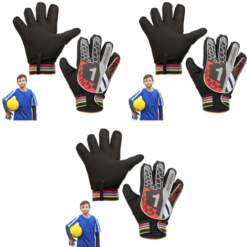 Proberos® Football Goalkeeper Gloves for Kids with Adjustable Wrist Band Cushioning Anti-Slip Strong Grip Design for Soccer Game Training Size S 3PCS