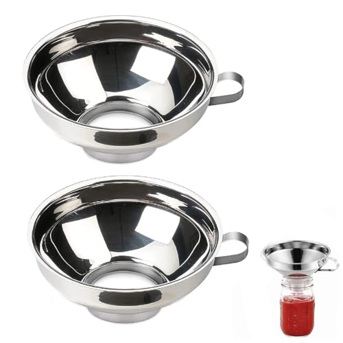 HASTHIP® 2PCS Canning Funnel for Kitchen Use, Multipurpose 304 Stainless Steel, Wide Mouth for Mason Jars, Small (4.3X1.4inch)