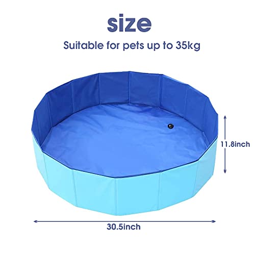 Qpets® 80cmx30cm Foldable Swimming Pool for Dogs, Kids Bath Tub, Pets Bath Pool PVC Collapsible Dog Pet Pool Bathing Tub Pool for Dogs Cats Pet Bath Bucket for Outdoor/Indoor Bathing