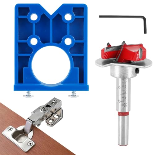 Serplex® 35mm Hinge Jig Drill Bit Set, Concealed Door Hinge Boring Jig Guide with Positioner, Hole Saw Cutter for Cabinet Mounting, Accurate Alignment, Durable Metal Construction, Blue+Orange