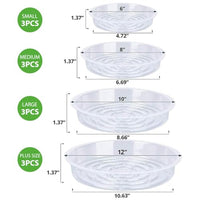 HASTHIP® Multipack Plant Pot Saucers-12psc Durable Plastic Trays in 4 Sizes (6''/8''/10''/12''), With Grooved Bottoms For Efficient Drainage, UV-Resistant Indoor & Outdoor Round Plate Set