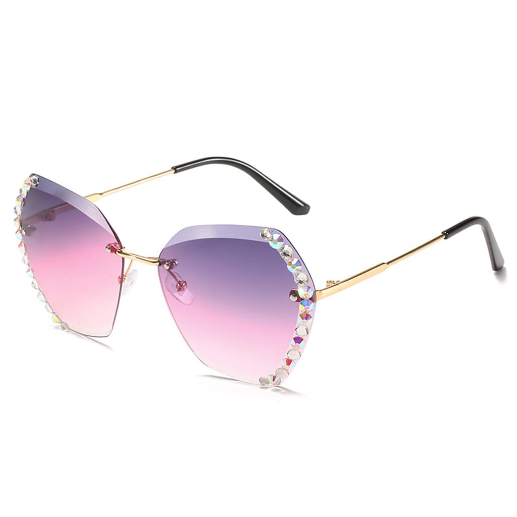 PALAY Sunglasses for Women Stylish with Storage Case Cleaning Wipe Unique Cool Frameless Dragonfly Wing Shaped Sunglasses (Yellow and Pink)