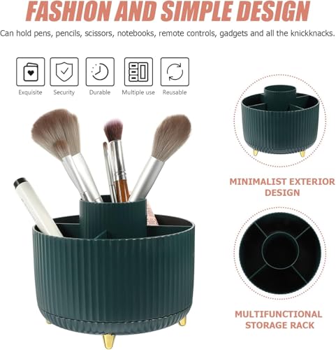ZIBUYU® 360 Degree Rotating Makeup Brush Organizer 5 Compartment Desk Storage for Cosmetics Stationery Dressing Makeup Organizer Stand 15x15x12cm, Green