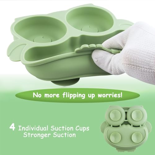 SNOWIE SOFT® 2pcs Baby Suction Plates for Baby Feeding with 4 Strong Suction Cups, Silicone Toddler Plates with Deep Divided for Kids to Feed Themselves, Dish Washer & Micro-Wave Oven Safe
