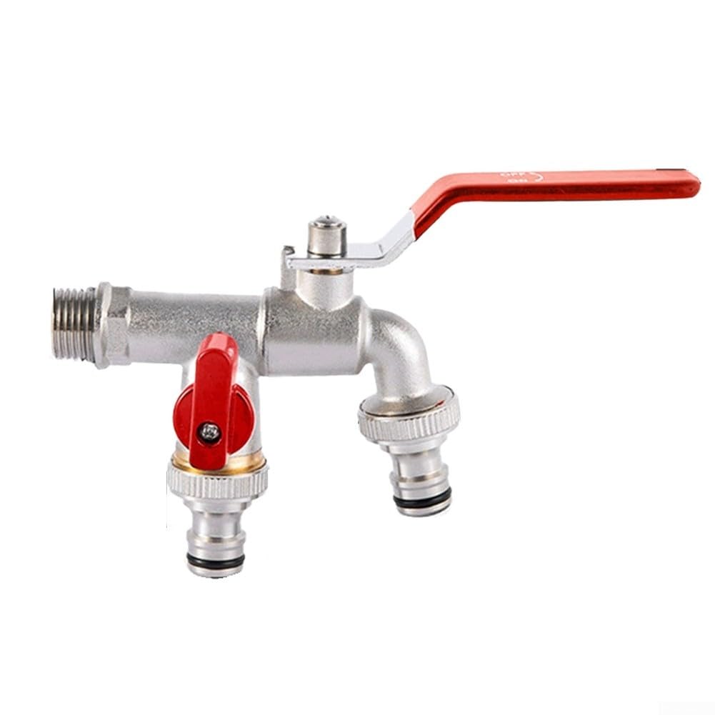 HASTHIP® 1/2 Inch Dual Outlet Garden Faucet Splitter, Heavy Duty Zinc Alloy Double Valve Tap with Individual Control, Outdoor Faucet Garden Tap for Efficient Water Distribution