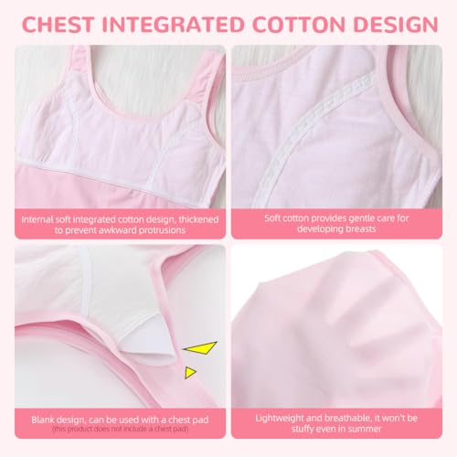SNOWIE SOFT 2Pcs Sports Bra For Girls, Cotton Teenager Bra For Girls Elasticity Girls Bra Soft Comfortable Teenager Bra Sport Ringless Bra For Girls Triple Lining Training Bras For All Day Wear