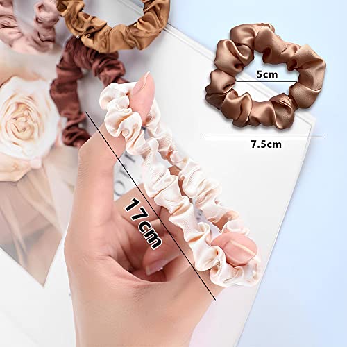 SANNIDHI 5 Pcs Silk Satin Scrunchy Scrunchies for Girls Ladies Women,5 color Elastic Hair Band for Ponytails, Twists, Long hair-Gifts(White,Rose Gold,Ginger,Burgundy Red,Black)