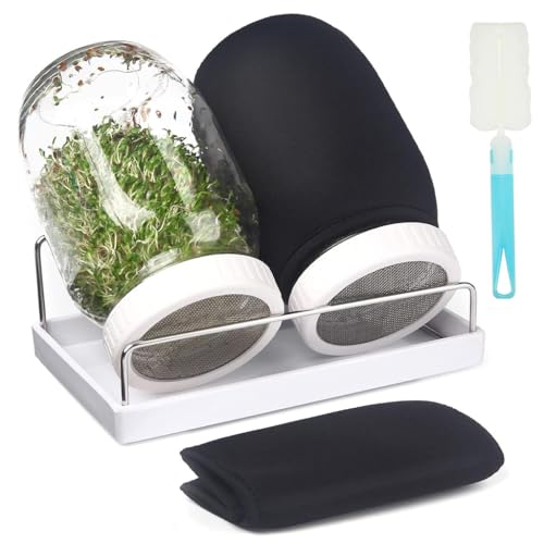 HASTHIP Seed Sprouting Jar Kit - Bean Sprouts Growing Kit - 32OZ Glass Sprouting Mason Jar with Ventilation Mesh Screen Sprouting Lids & Light Shield - Sprouting Kit for Homemade Edible Sprouts