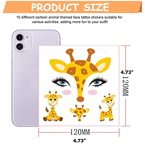 MAYCREATE® Temporary Face Tattoo Sticker for Kids, 10 Sheets Cartoon Animal Body Face Makeup Stickers for Girls Boys, Water Transfer Cute Fairy Stickers Set for Theme Party, Halloween