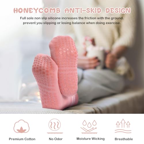 ZIBUYU® 6 Pairs Women's Yoga Socks, Over-The-Ankle Anti-Slip Cotton Gym Socks, Breathable & Stylish Fitness, Pilates, Home Workout Socks for Women, Soft Seamless Grip, Multicolor, Free Size