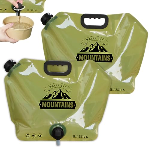 Proberos 2Pcs Water Bag with Valve 8L Capacity Outdoor Water Bag with Handle Food Grade Reuseable Water Jug Bag Camping Water Carrier Clean Water Container
