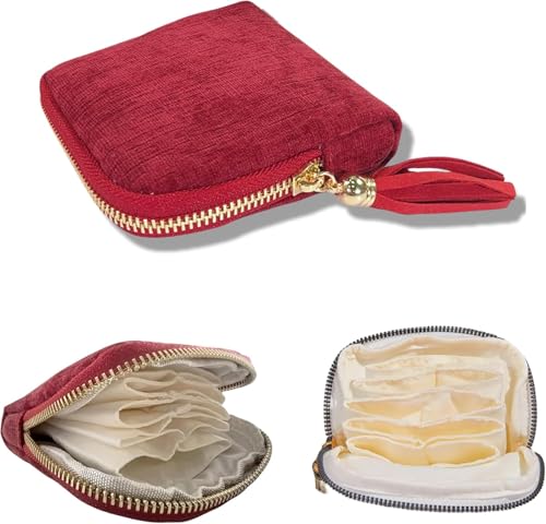 MAYCREATE® Small Travel Jewelry Case for Men & Women, Soft Velvet Organizer Pouch for Necklaces, Bracelets & Earrings, Anti-Scratch & Portable Jewelry Holder, Travel & Everyday Use-Wine Red