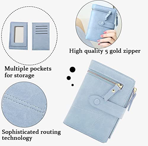 PALAY Small Purses for Women PU Leather Bifold Wallet Card Organizer Girl Wallet Solid Color Women Purse Viberant Blue Wallet for Girls