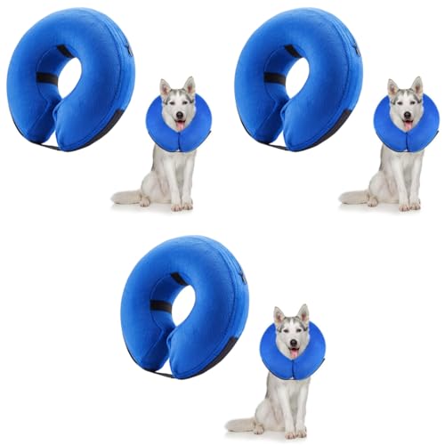 Qpets® Inflatable E Collar with Soft Cotton Cover Velcro Strap Adjustable Size After Surgery Anti-Licking Cone for Cat Dog L 38-50cm 3PCS