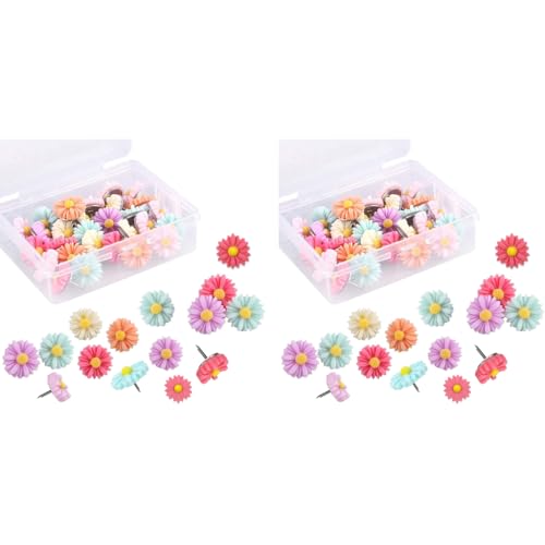 HASTHIP® 30PCS Flower Thumb Tacks Decorative Daisy Push Pins Creative Thumbtacks for Photo Wall Feature Whiteboard Cork Map Bulletin Office Home