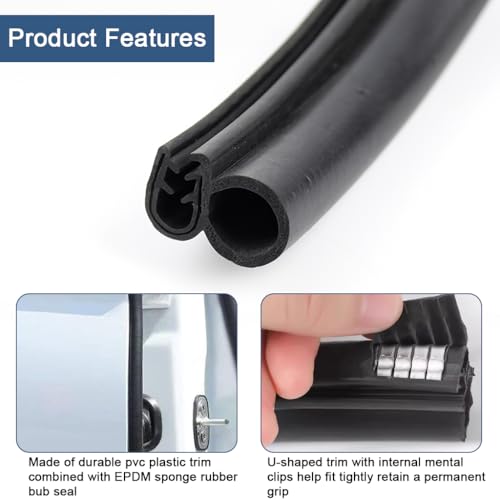 STHIRA® Automotive Door Weather Stripping 20Ft Car Door Rubber Edge Trim Seal Strip Gasket with Side Bulb