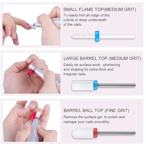 MAYCREATE® 10 PCS Ceramic Nail Drill Bits Universal 2.35mm 3/32 Shank for Nail Machine Multifunctional Gel Removal Shaping Removing Cuticle
