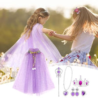 PATPAT® Princess Cape Costume Jewelry Set Princess Cosplay Suit with Crown & Jewelry Set Role Play Dress Up Costume Halloween Party Dressing Up Birthday Party Costume for Girls 4-5 Years Old